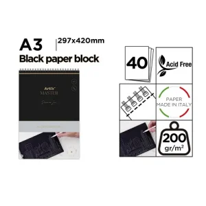 Block de Dibujo Papel Negro A3 40H 200G