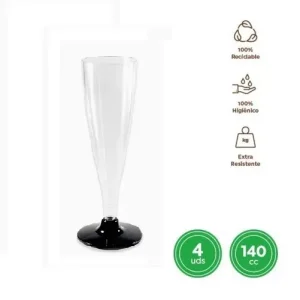 Copa Cava Flauta Reutilizable Negro 140cc